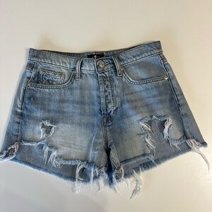 7 For All Mankind Light Blue Distressed Jean Shorts